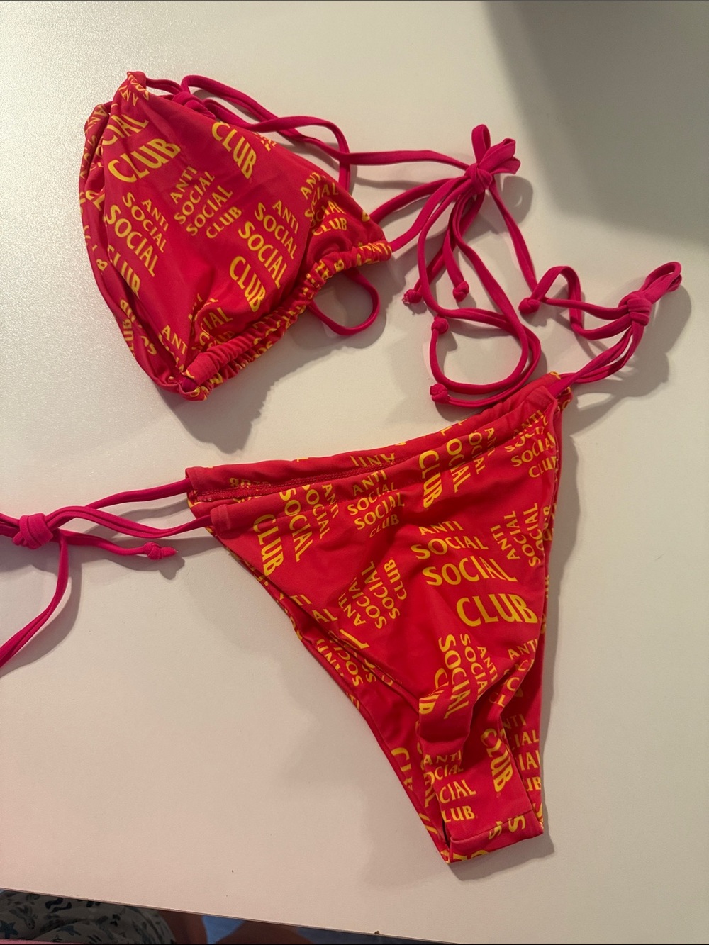 Anti Social Social Club Kids' Red Bikini with Yellow Logo Print